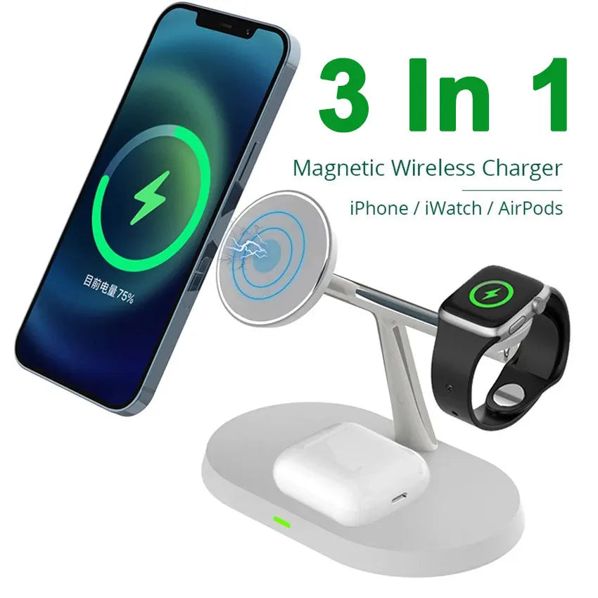 3 in 1 Magnetic Wireless Charger Stand For Macsafe iPhone 14 13 12 Pro Max Airpods Apple Watch 8 7 6 15W Fast Charging Station