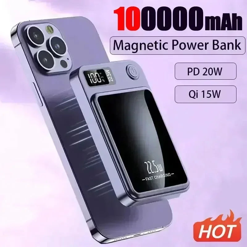 300000 mAh Magnetic Wireless Portable Power Bank For iPhone, Samsung.