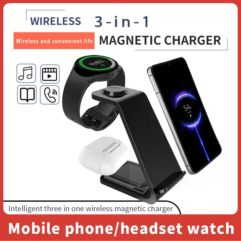 3 in 1 Wireless Charger Stand For Samsung Phones, Galaxy Watch and Buds.