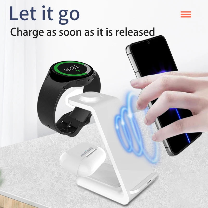 3 in 1 Wireless Charger Stand For Samsung Phones, Galaxy Watch and Buds.