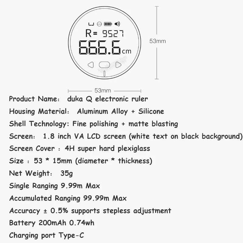 Electric Ruler Distance Meter Tape HD LCD Screen