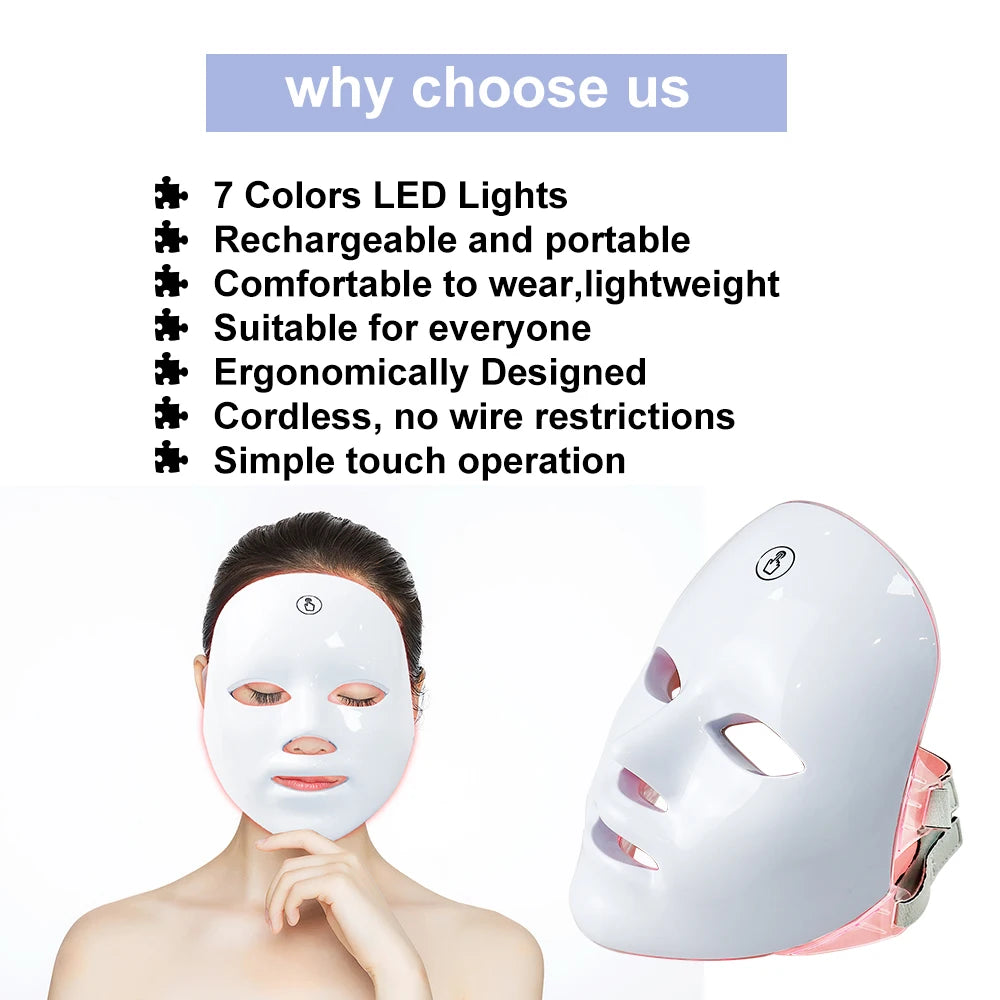 Anti Acne 7 Colors LED Facial Mask Photon Therapy