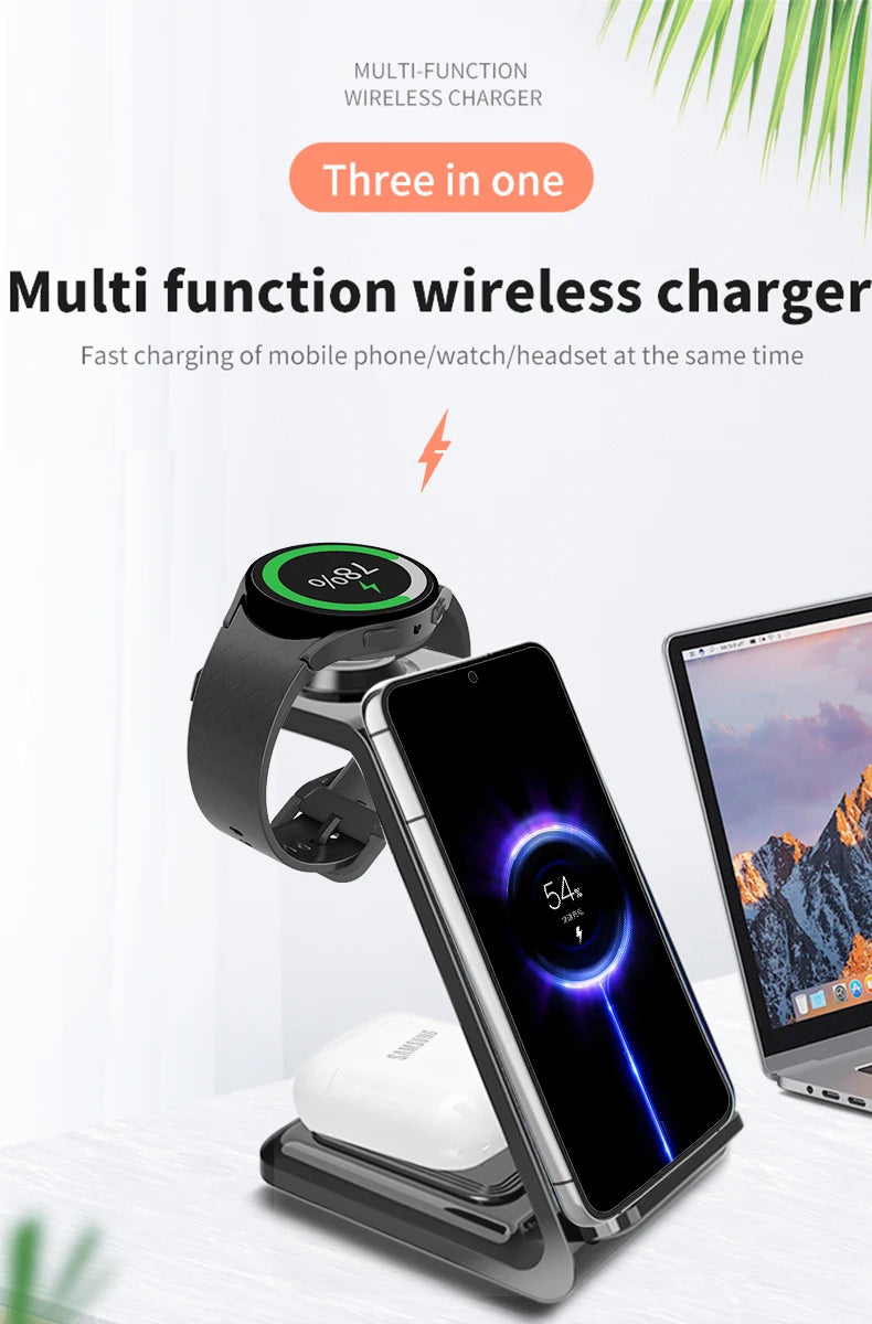 3 in 1 Wireless Charger Stand For Samsung Phones, Galaxy Watch and Buds.