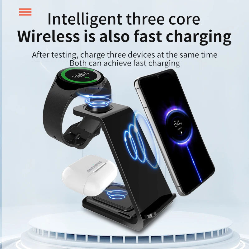 3 in 1 Wireless Charger Stand For Samsung Phones, Galaxy Watch and Buds.