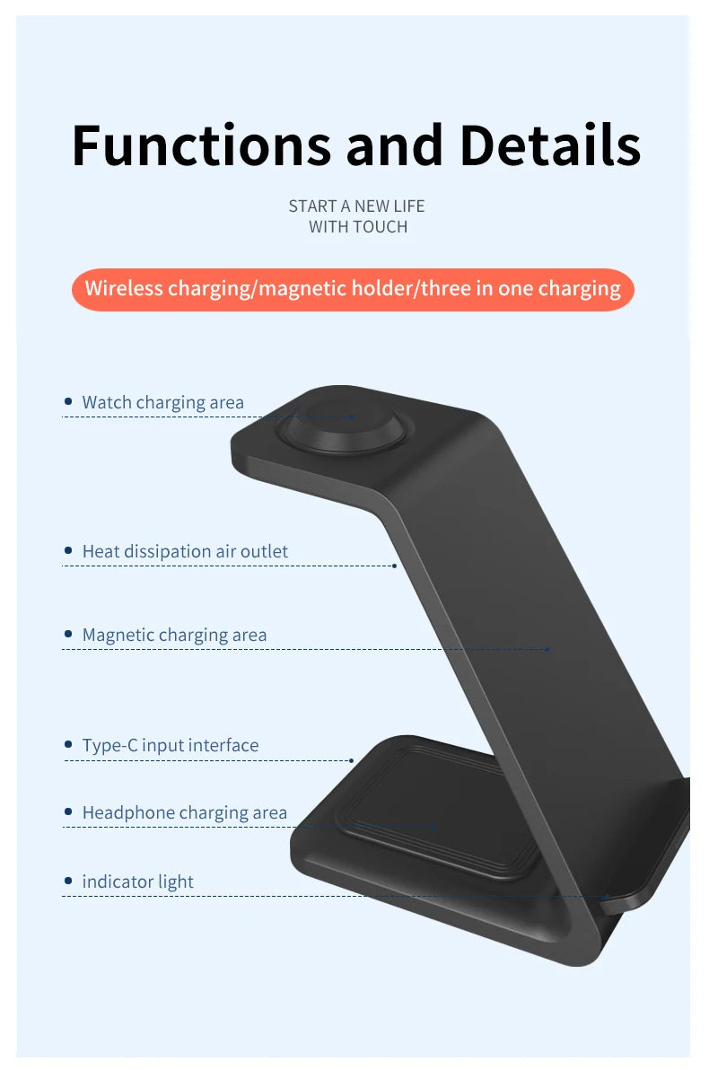 3 in 1 Wireless Charger Stand For Samsung Phones, Galaxy Watch and Buds.