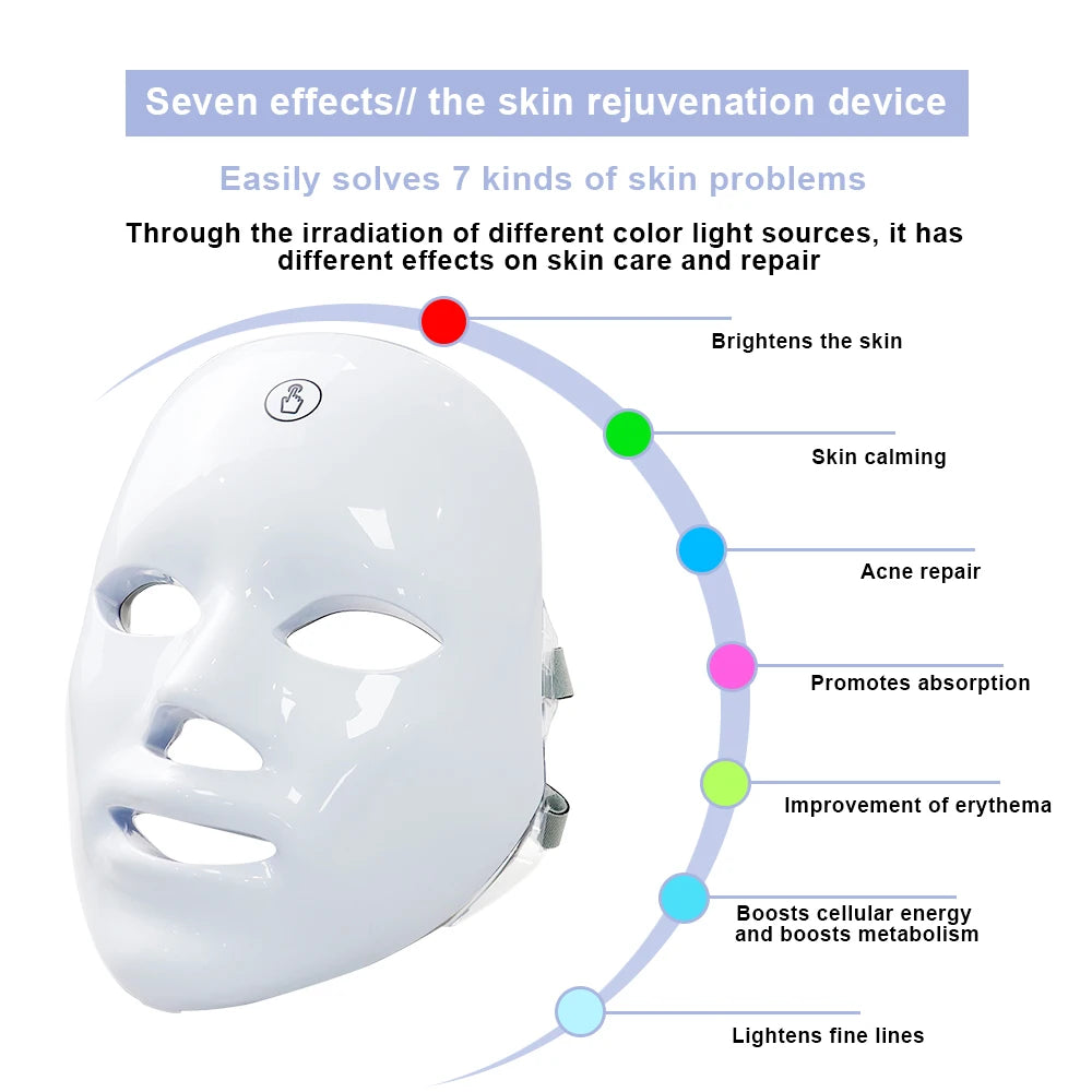 Anti Acne 7 Colors LED Facial Mask Photon Therapy