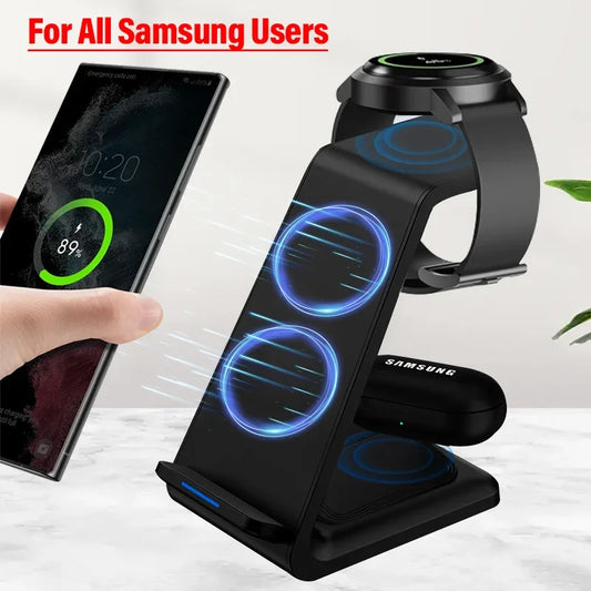 3 in 1 Wireless Charger Stand For Samsung Phones, Galaxy Watch and Buds.