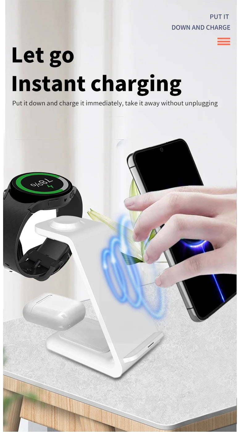 3 in 1 Wireless Charger Stand For Samsung Phones, Galaxy Watch and Buds.